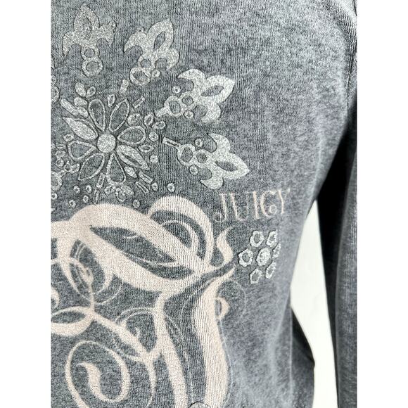 JUICY COUTURE Velour Grey Zip-up Hoodie w/ Sparkle JC logo on back (W: Sml) - Picture 8 of 16